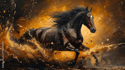 Freehand oil painting. Oil on canvas. Brushstrokes of paint. Modern art. Horses, prints, wallpapers, posters, cards, murals, rugs, hangings, prints, posters, wallpapers © Zaleman