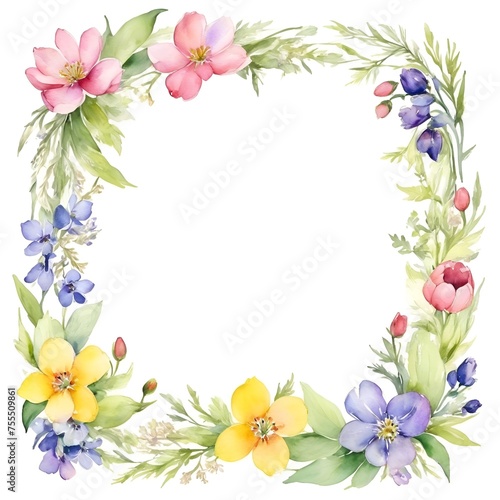frame on both sides of spring flowers in watercolor on a white background