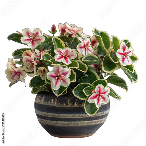 Striped Green Princess: Vibrant Hoya Carnosa Krimson on White Background with Cut-Out Design photo