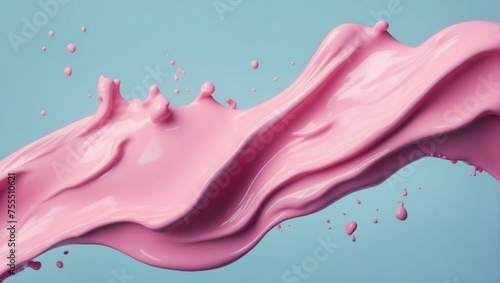 An image of vibrant pink liquid captured mid-splash against a soft teal backdrop, conveying a sense of motion