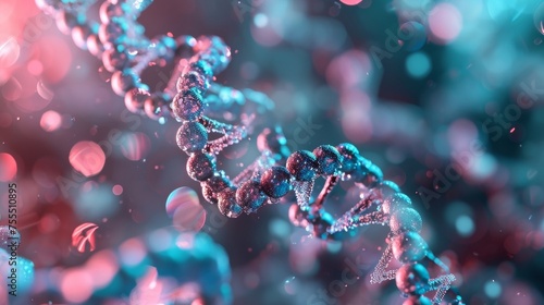 Abstract DNA Strand in Neon Lights - 3D Render
