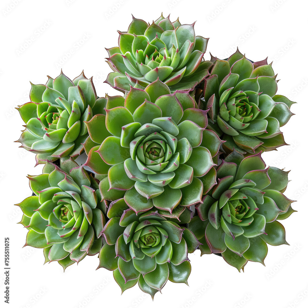 Sempervivum Commander: Vibrant Hens and Chicks Succulent on Striped Green Background Sempervivum Commander: Vibrant Hens and Chicks Succulent on Striped Green Background