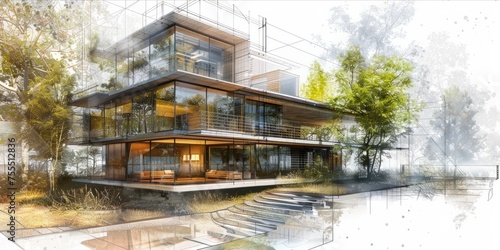 Transparent architectural rendering of a modern house. © ParinApril