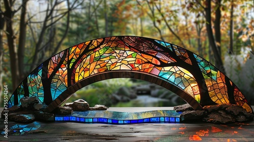 bridge over the river stained glass window  © Sania