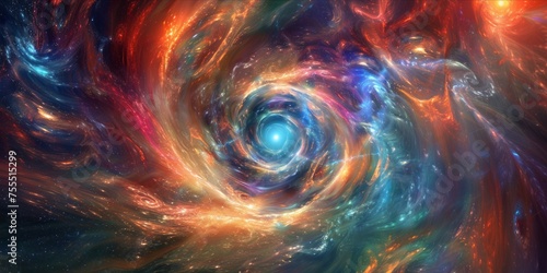 Colorful galaxy swirl in space.
