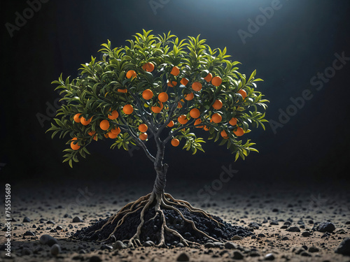orange tree isolated on dark background