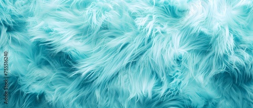 Close up of soft fluffy turquoise feather Abstract background texture. Surface, wallpaper, copy space. 
