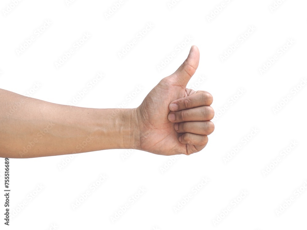 Male hand giving thumbs up isolated on white background, business concept. Male hand giving thumbs up isolated on white background, business concept.