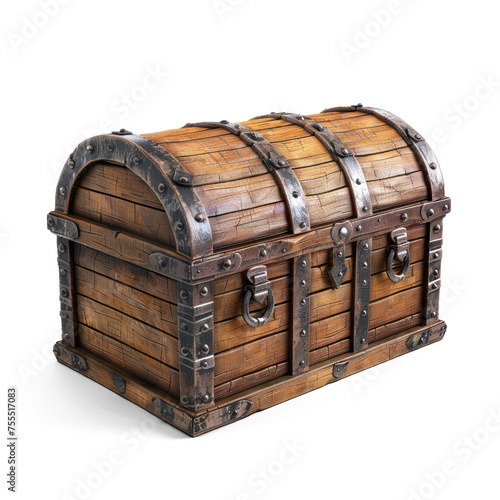 Closed Pirate Treasure Chest cutout PNG. wooden antique box isolated on transparent background.