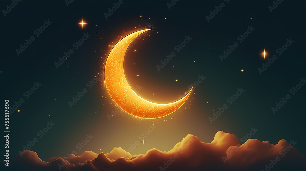 Crescent moon on charming sky islamic background Crescent moon on charming sky islamic background