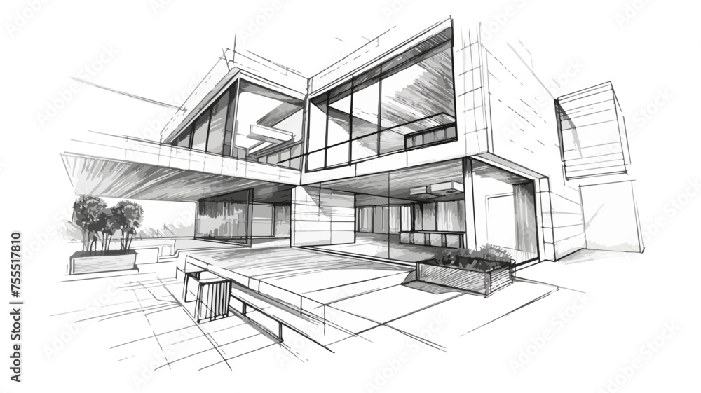 Büro Gebäude Sketch Zeichnung Architektur
