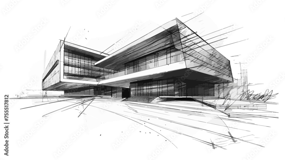 Immobilie Büro Gebäude Skizze Sketch Zeichnung Architektur Vektor