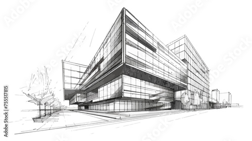 Büro Gebäude Skizze Sketch Zeichnung Architektur Vektor