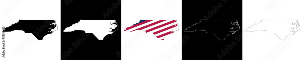 North Carolina state outline map set