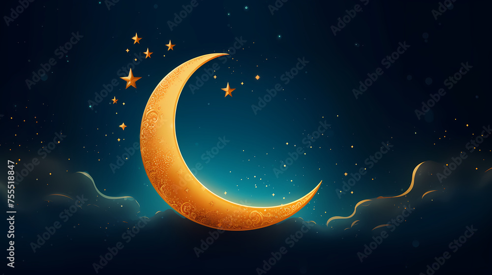 Crescent moon on charming sky islamic background Crescent moon on charming sky islamic background