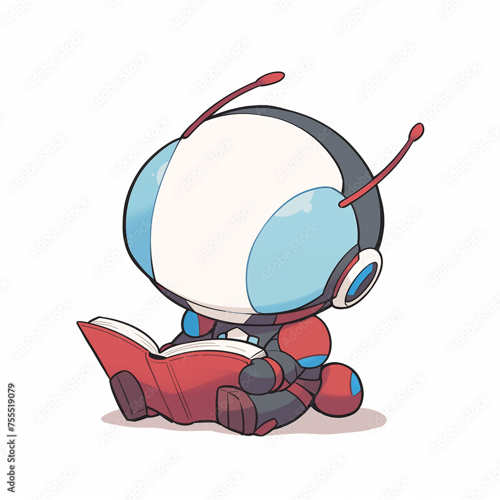 Fototapeta premium Hand Drawn Cute Ant Astronaut Reads Book.