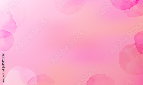 Pink rose color gradient background with pink watercolor circles, ovals. Sweet pink color palette. Watercolor Illustration wall art. Perfect art abstract design for wedding card and invitation. Vector