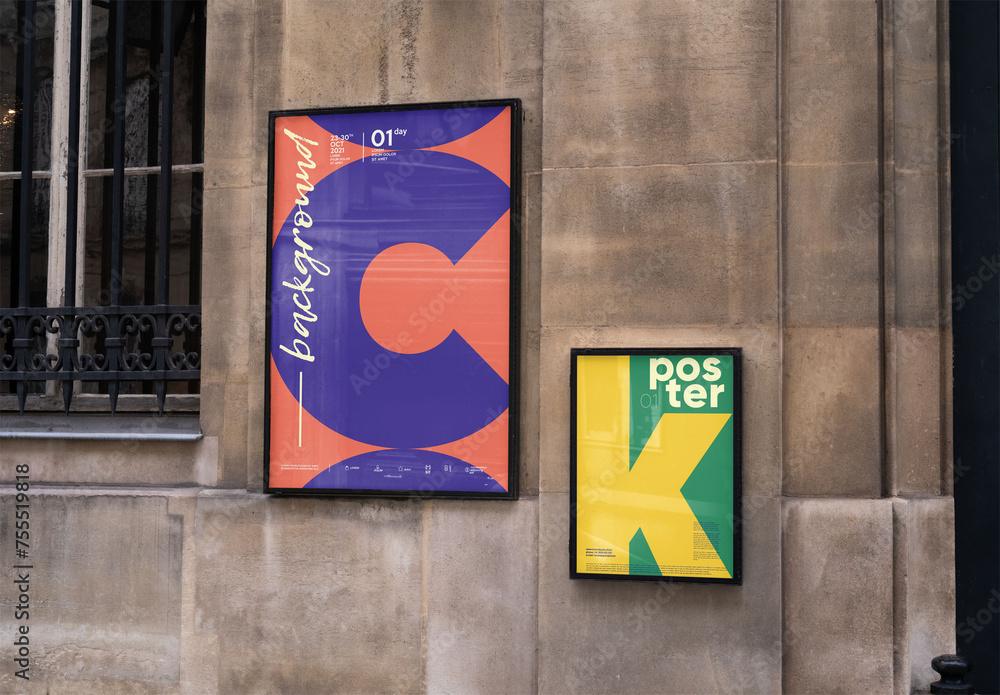 Mockup of two customizable vertical signs Stock Template | Adobe Stock