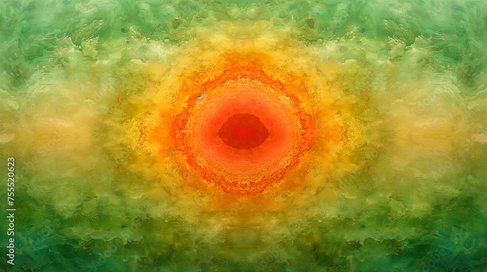 Fototapeta premium Circular painting featuring shades of green and yellow
