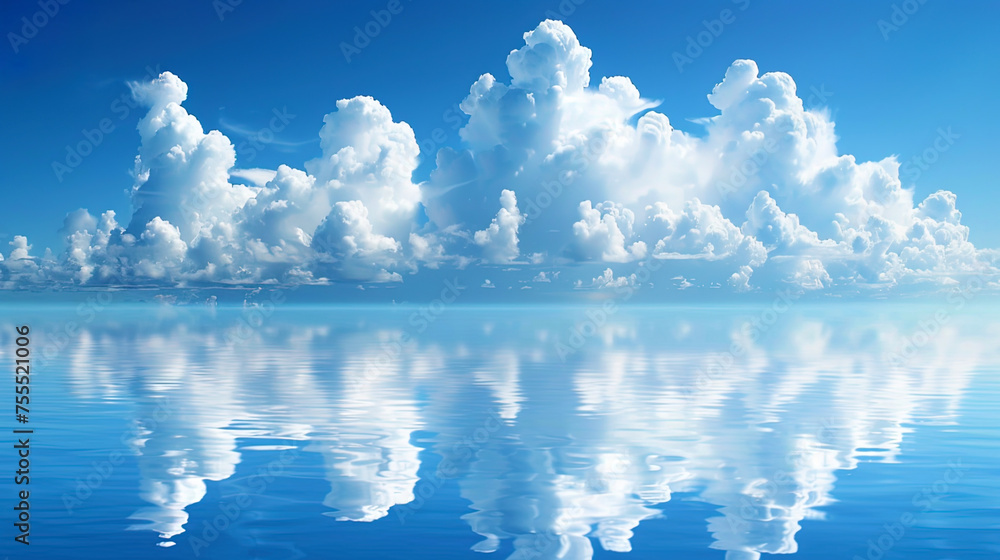 Blue sky with clouds mirrored in water surface