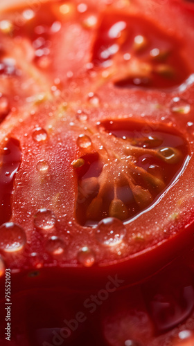 Imagen de cerca de una rodaja de tomate fresco 