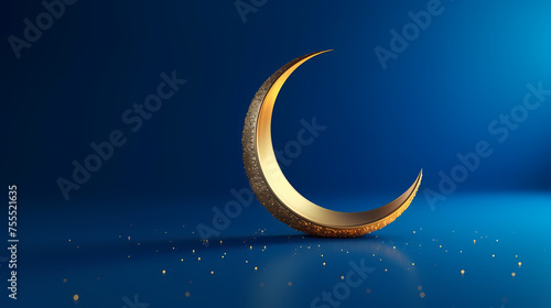 Starry night with glowing islamic crescent moon, Ramadan