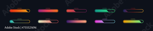 Colorful loading bar set. Visualization of progress. Vector EPS 10