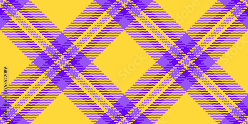 Product fabric textile background, mockup vector check tartan. Tattersall texture pattern seamless plaid in yellow and violet colors.