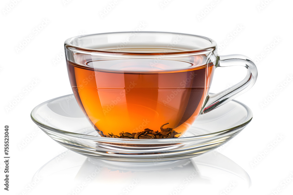 Glass cup of hot aromatic black tea isolated on white background Glass cup of hot aromatic black tea isolated on white background
