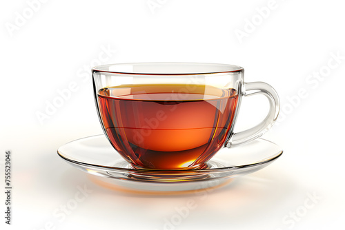 Glass cup of hot aromatic black tea isolated on white background