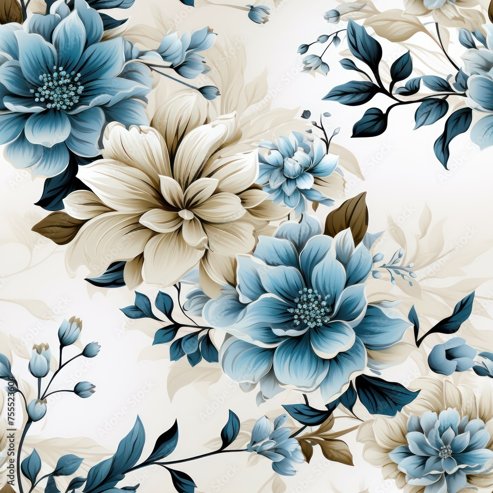 Seamless beautiful decorative beige and white flowers pattern background Seamless beautiful decorative beige and white flowers pattern background