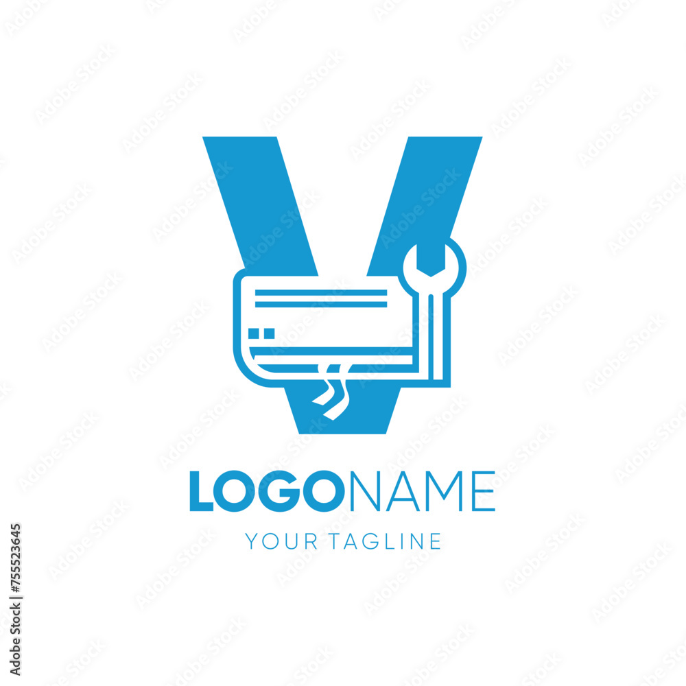 Letter V Air Conditioning Room with Wrench Service Logo Design Vector Icon Graphic Illustration Letter V Air Conditioning Room with Wrench Service Logo Design Vector Icon Graphic Illustration