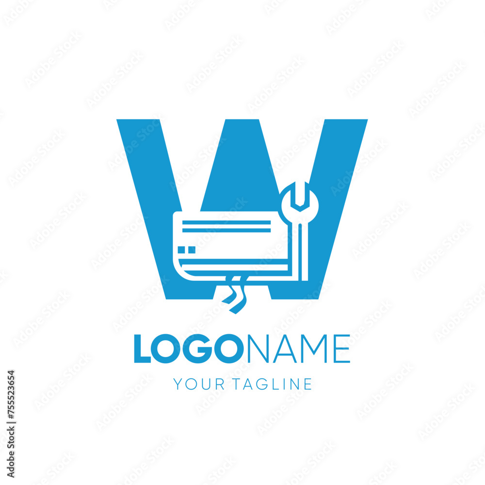 Letter W Air Conditioning Room with Wrench Service Logo Design Vector Icon Graphic Illustration Letter W Air Conditioning Room with Wrench Service Logo Design Vector Icon Graphic Illustration