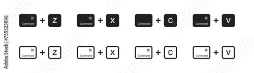 Hot keys icon set. Command z, Command x, Command c, Command v. Vector EPS 10