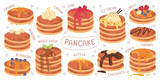 Pancakes stacks with different topping and various sweet addition isolated set vector illustration