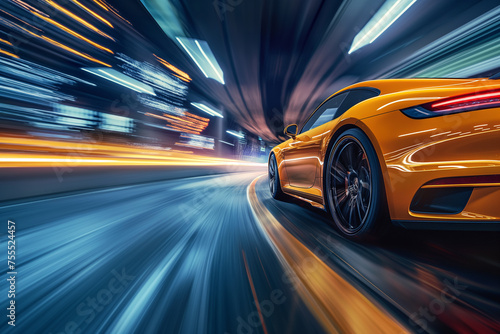 Super car on the road with speed motion blur background. © rabbizz77