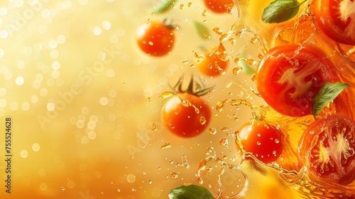 A close up of a bunch of tomatoes being splashed with water, AI
