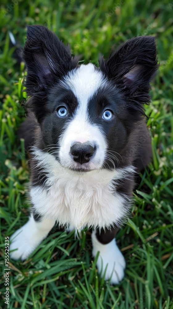 Enchanting Blue-Eyed Border Collie Puppy Captivating Hearts - Generative AI
