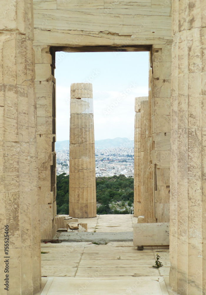 Amazing Ancient Greek Temple Ruins on the Acropolis Overlook the City of Athens, Greece