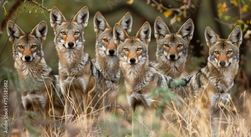 Forest Guardians  Majestic Coyote Pack Gathered in Autumn s Golden Twilight - Generative AI