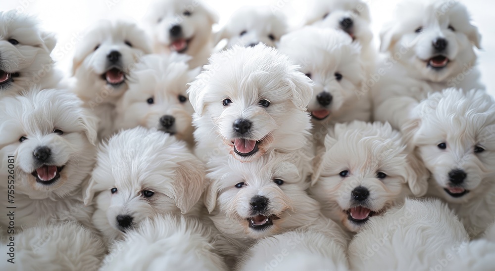 Bundle of Bliss: Adorable White Fluffy Puppies Sharing a Joyful Moment - Generative AI Bundle of Bliss: Adorable White Fluffy Puppies Sharing a Joyful Moment - Generative AI