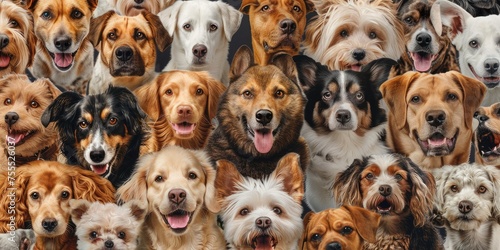 Canine Assembly: A Tapestry of Various Dog Breeds and Expressions - Generative AI