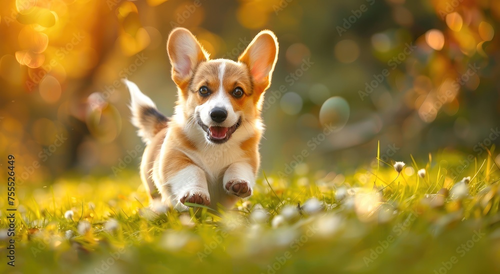 Golden Glee: Delightful Corgi Puppy Sprinting Through an Autumn Meadow - Generative AI Golden Glee: Delightful Corgi Puppy Sprinting Through an Autumn Meadow - Generative AI
