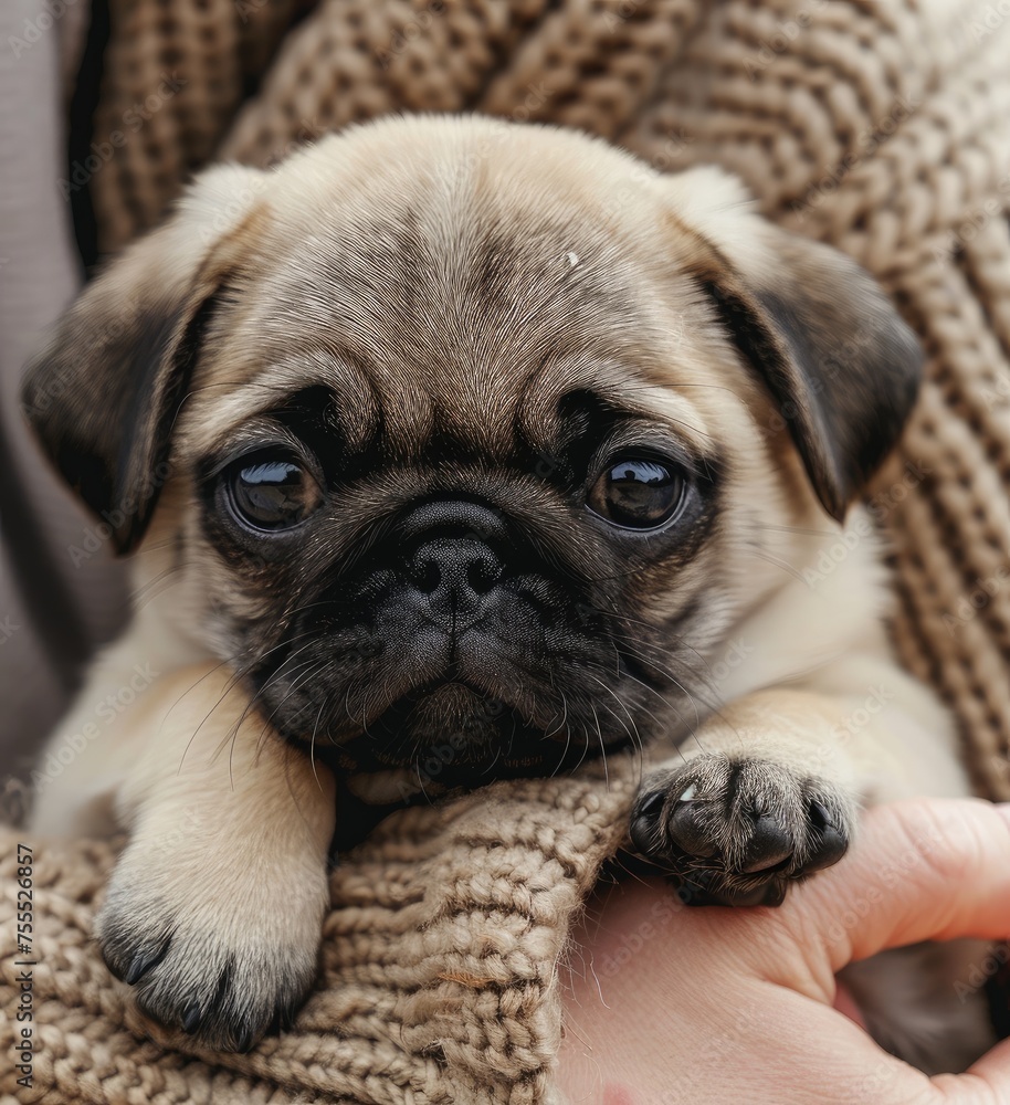 Captivating Close-Up of a Pug's Expressive Gaze and Endearing Wrinkles - Generative AI