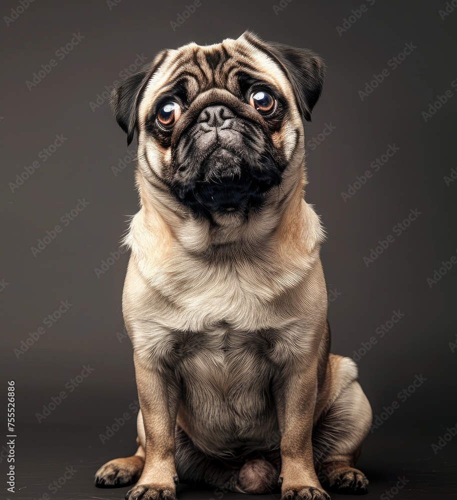 Adorable Pug Patiently Sitting and Gazing Upwards - Generative AI Adorable Pug Patiently Sitting and Gazing Upwards - Generative AI