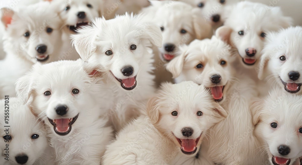 Gathering of Delighted White Fluffy Puppies Sharing Joy - Generative AI Gathering of Delighted White Fluffy Puppies Sharing Joy - Generative AI