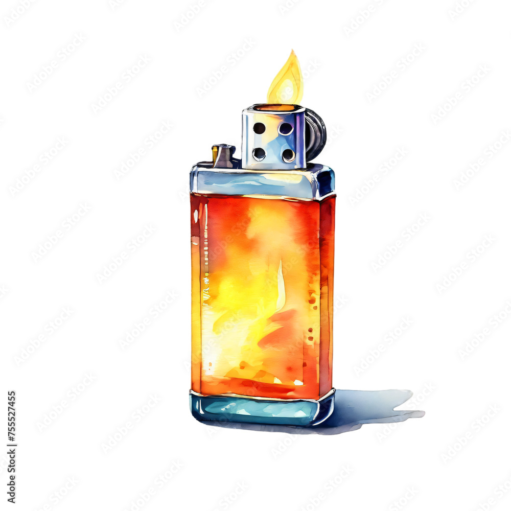 Lighter camping tool watercolor style with transparent background