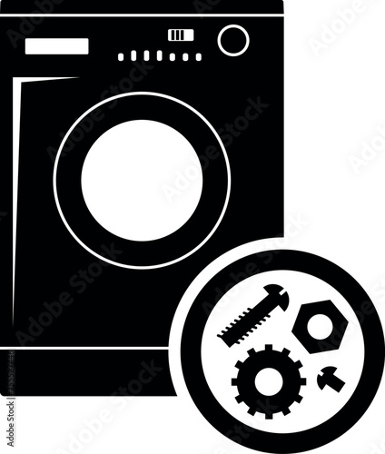 Silhouette of Washing Machine Repair Service. Vector illustration.