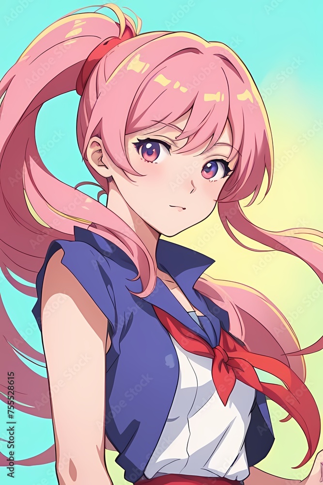Beautiful anime girl vibrant color
