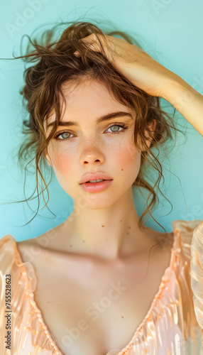 Natural Beauty Portrait of a Young Woman with Sunlit Freckles